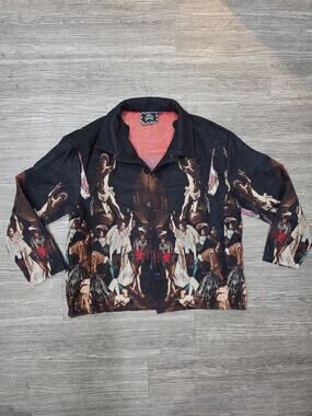 Rebel Vengeance Tapestry Jacket Medium Black Baroque Angel Renaissance Art Woven